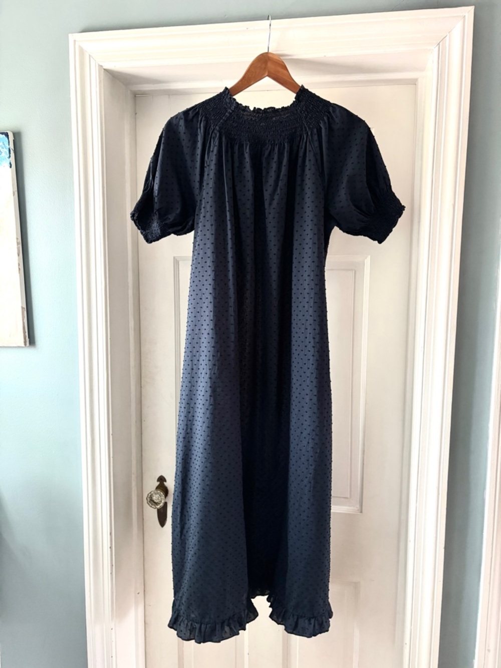 Quince 100% Cotton Swiss Dot Midi Dress Navy Medium NWOT - Picture 9 of 14